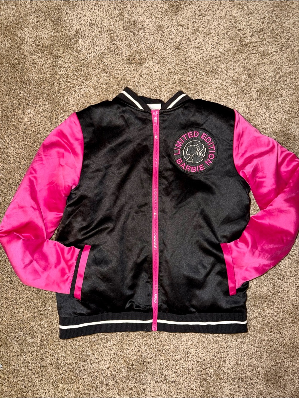 NWOT Barbie Black and Hot Pink Limited Edition Bomber Jacket